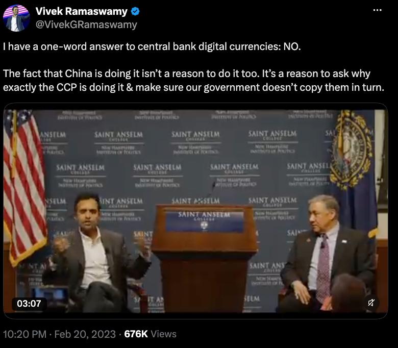 2023 X post on CBDCs
