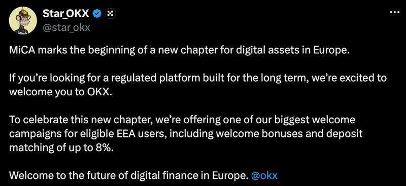 OKX CEO post about deposit offers