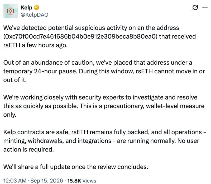 KelpDAO statement