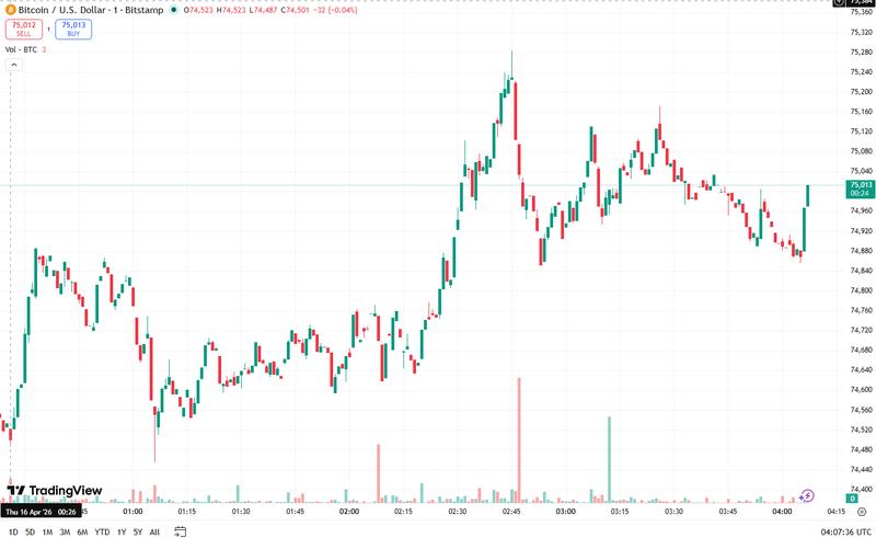 BTC's 24-hour price performance