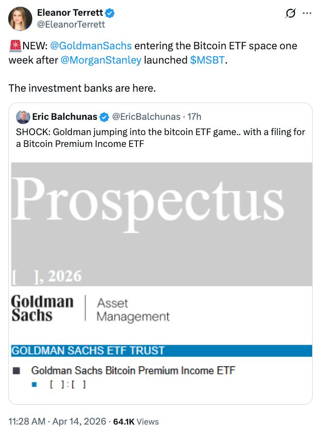Goldman Sachs Bitcoin ETF filing