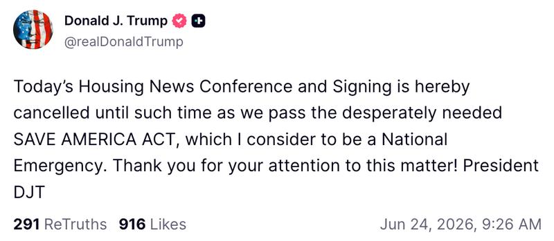 Donald Trump Truth Social post