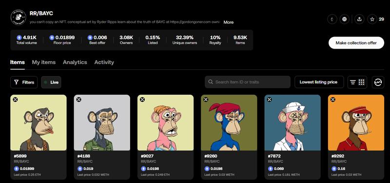 The RR/BAYC NFTs are still live on OKX Wallet