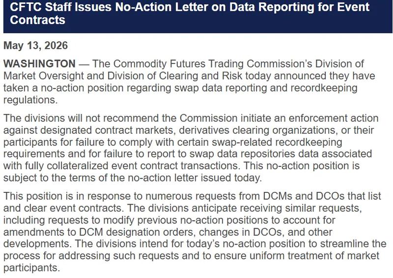 CFTC no-action letter on prediction markets