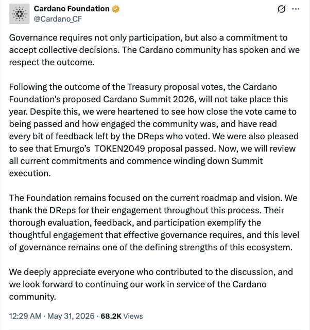 Cardano Foundation voting results