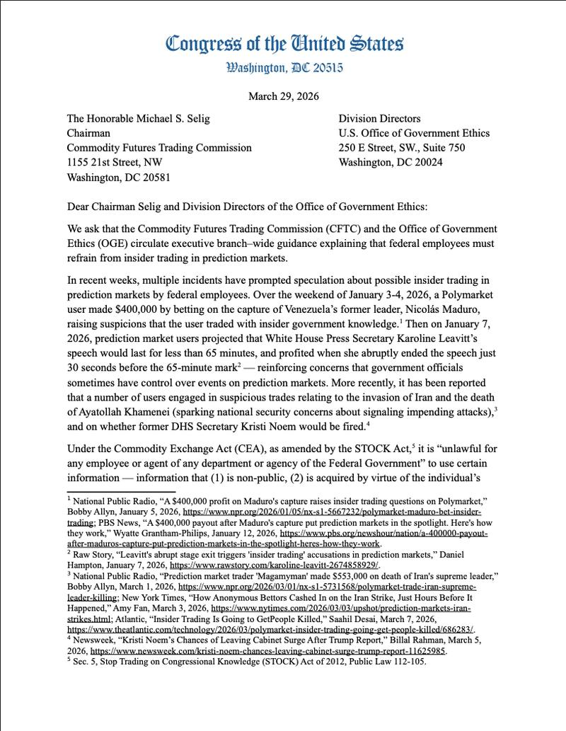 Letter from Senator Elizabeth Warren