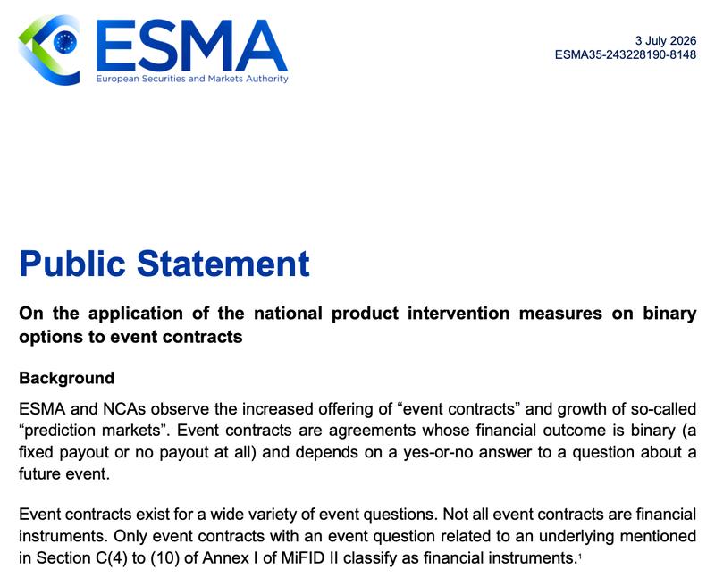 ESMA statement excerpt
