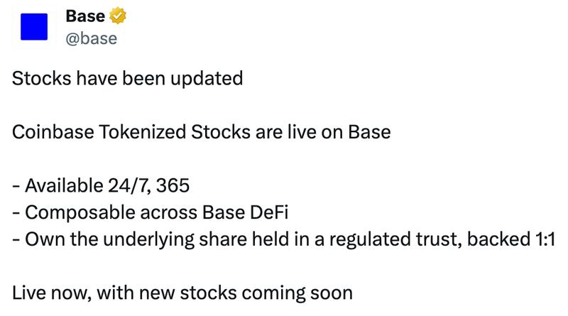 Coinbase tokenized stocks on Base