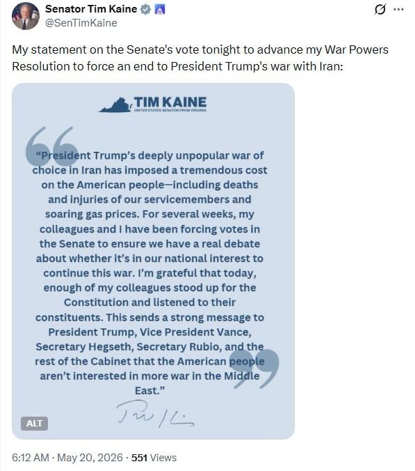 Statement from Senator Tim Kaine