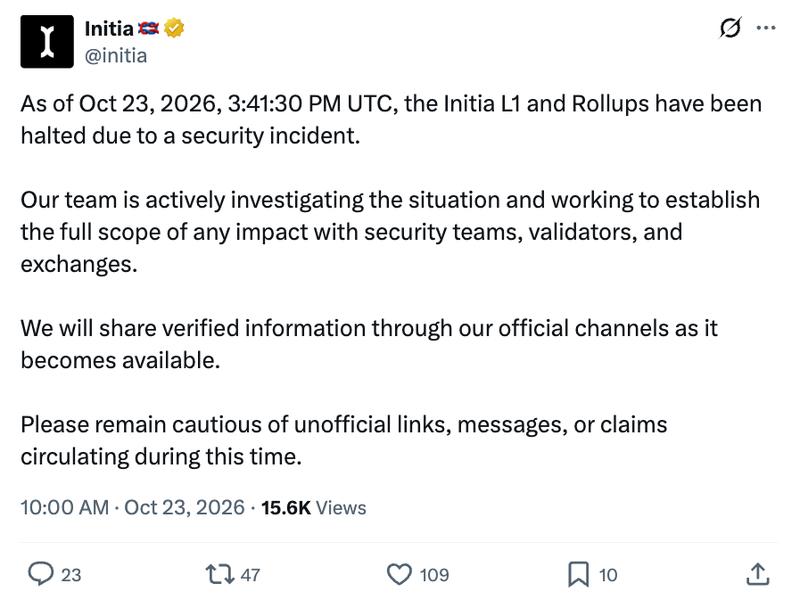 Initia security incident screenshot