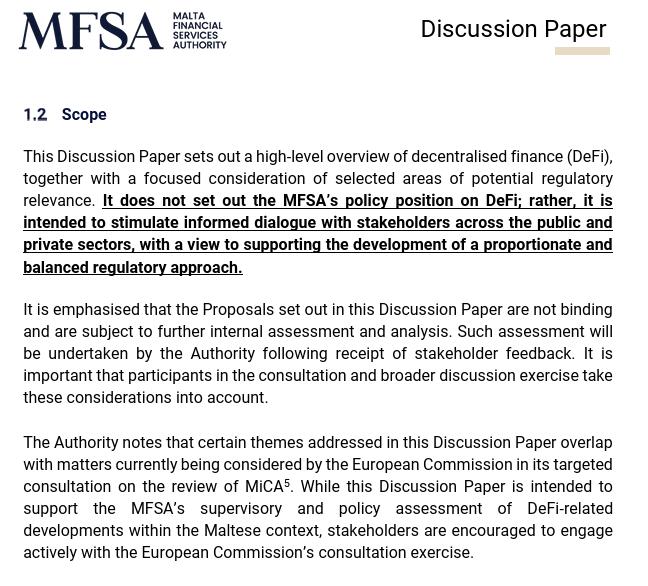 MFSA DeFi discussion paper scope