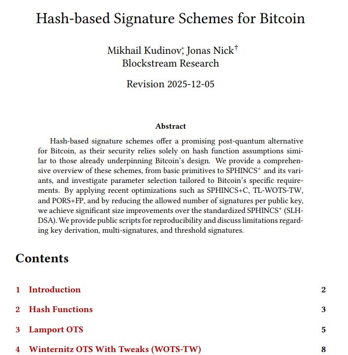 Hash-based signature schemes for Bitcoin research paper
