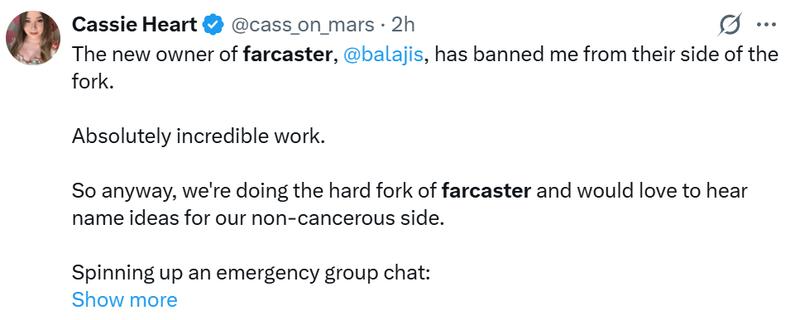 Screenshot showing banned Farcaster user