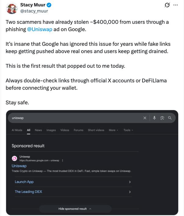 Screenshot of fake Uniswap Google ad