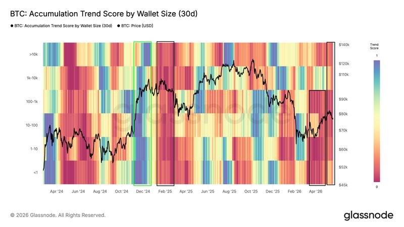 Bitcoin accumulation trend score by cohort