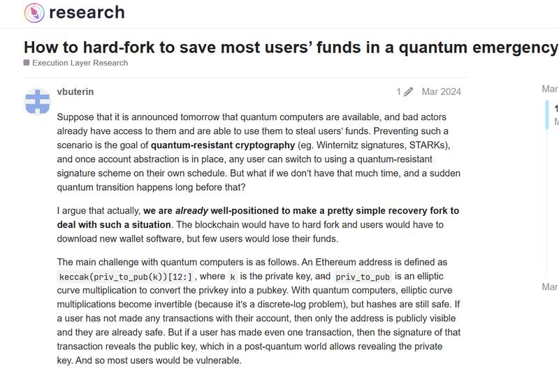 Ethereum hardfork quantum emergency plan