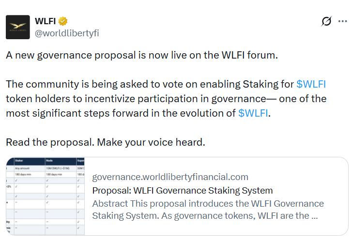 World Liberty Financial governance staking proposal