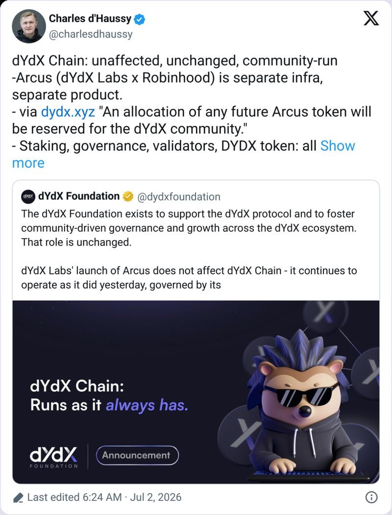 dYdX announcement