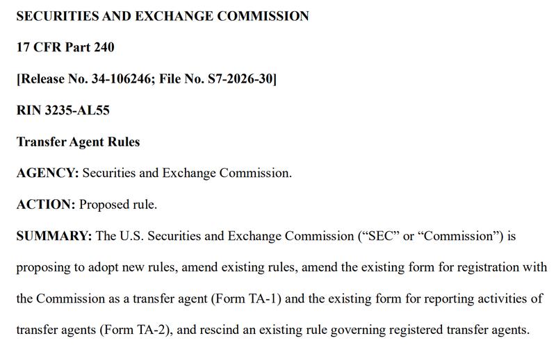 SEC's proposed Transfer Agent Rules