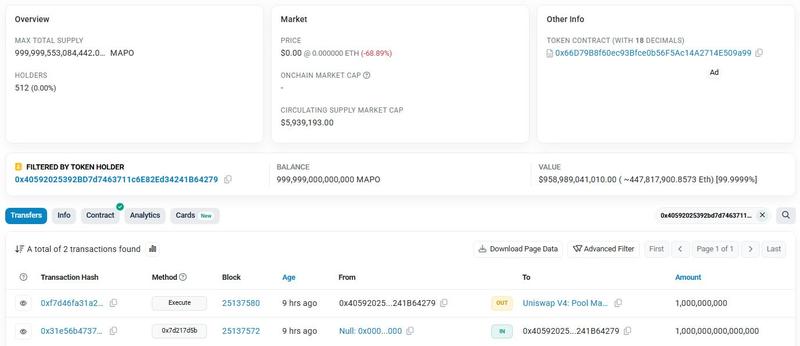 MAPO token transaction on Etherscan