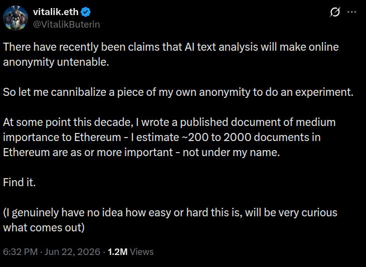 Vitalik Buterin's challenge post