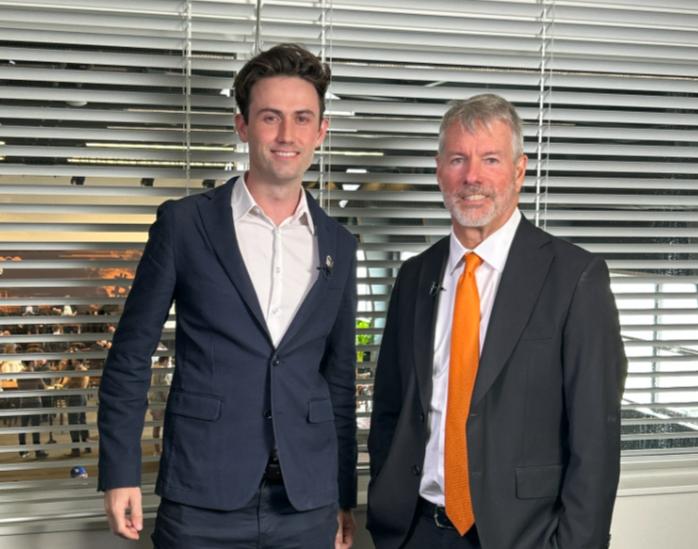 Cointelegraph's Ciaran Lyons and Strategy founder Michael Saylor at BTC Prague