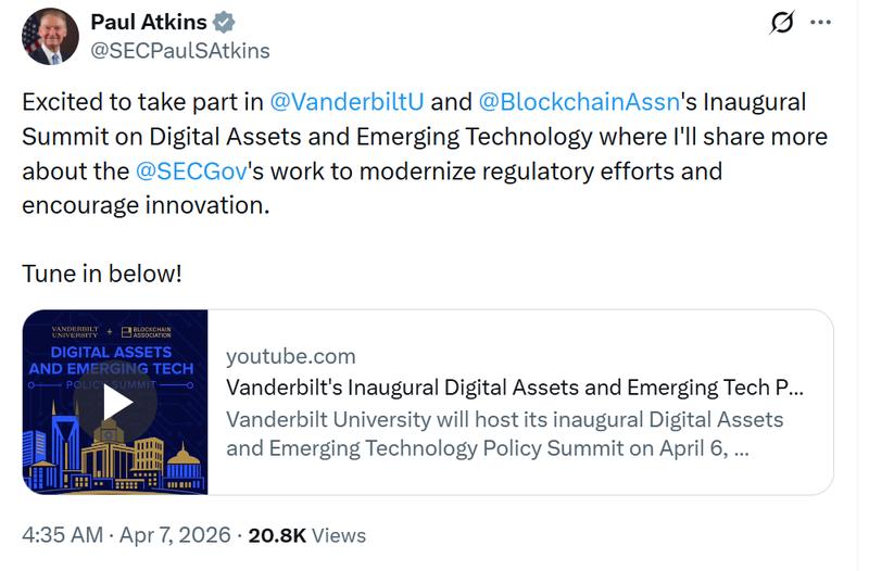 SEC Chair Paul Atkins statement