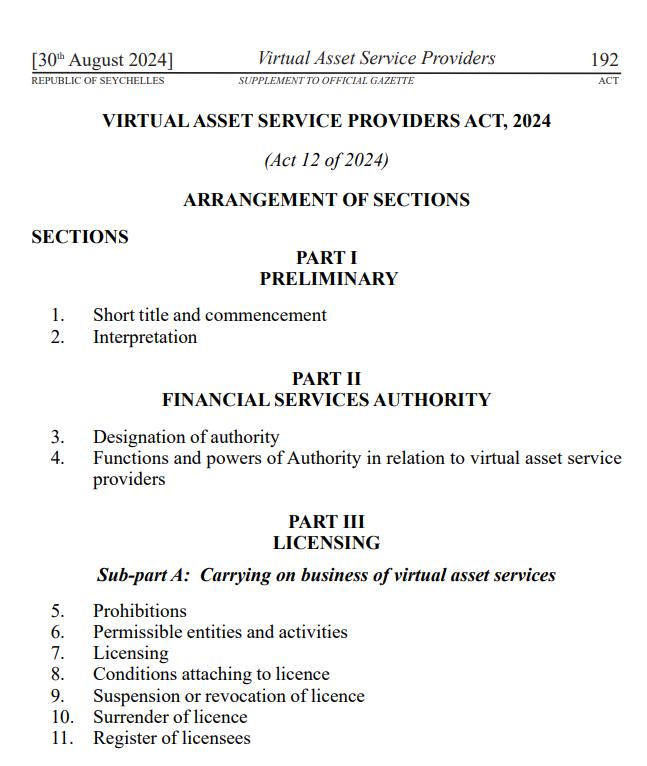 Seychelles Virtual Asset Service Providers Act document