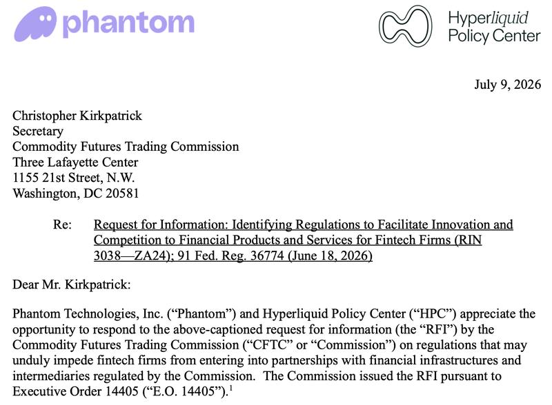 Letter to the CFTC
