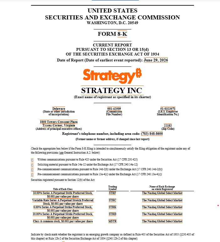 Strategy 8-K filing