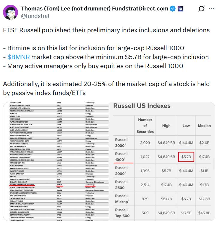 Tom Lee's X post