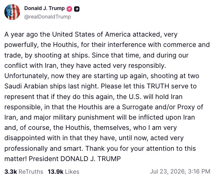Donald Trump Truth Social post