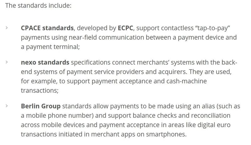 Digital euro payment standards