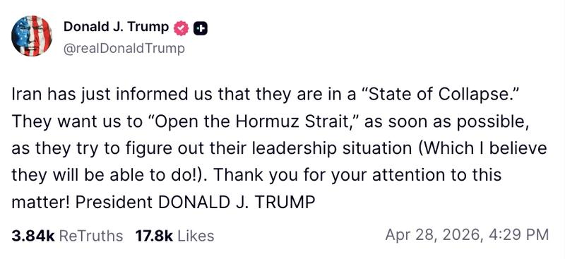 Donald Trump Truth Social post