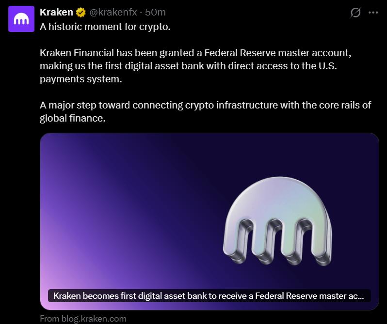 Kraken Federal Reserve access