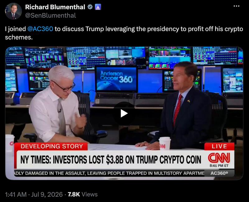 Senator Richard Blumenthal speaking on CNN