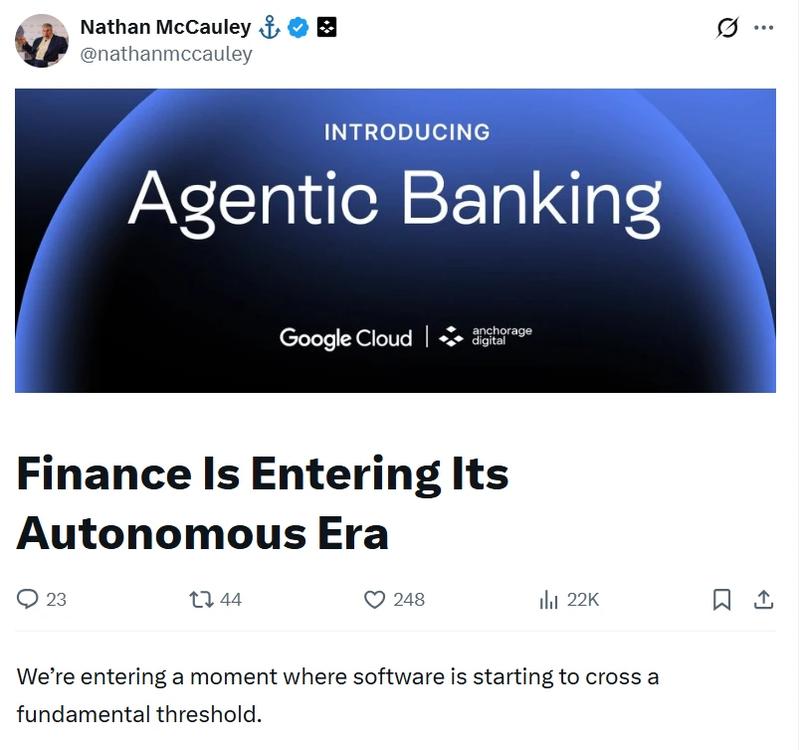 Anchorage agentic banking infrastructure