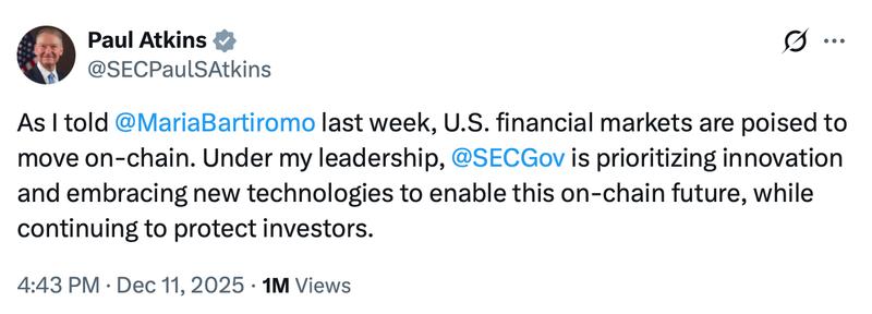 SEC Chair Paul Atkins statement on tokenization
