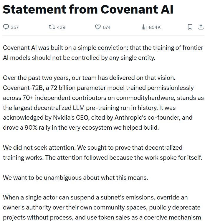 Statement from Covenant AI