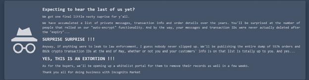 Incognito Market extortion message