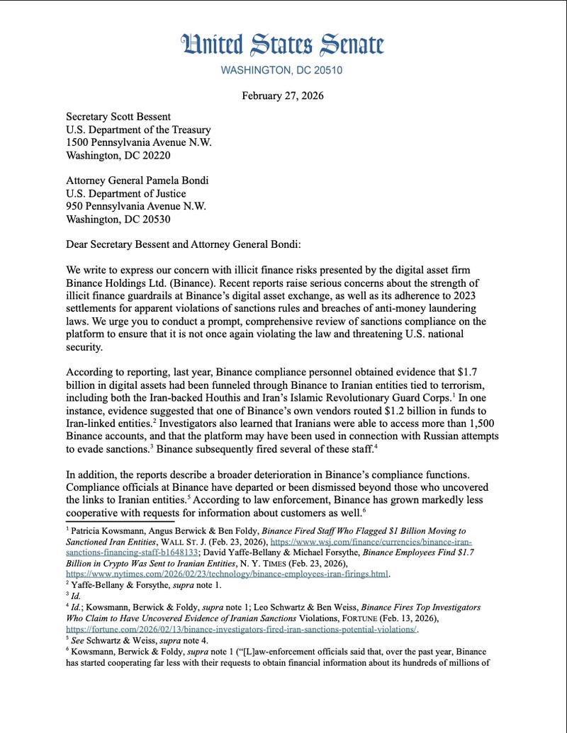 Congress, Senate, Iran, Cryptocurrency Exchange, Binance, Sanctions