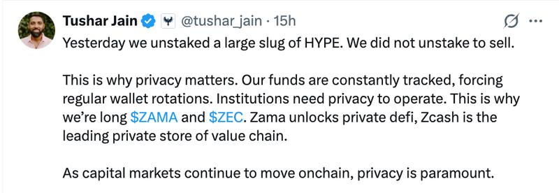 Tushar Jain statement on X