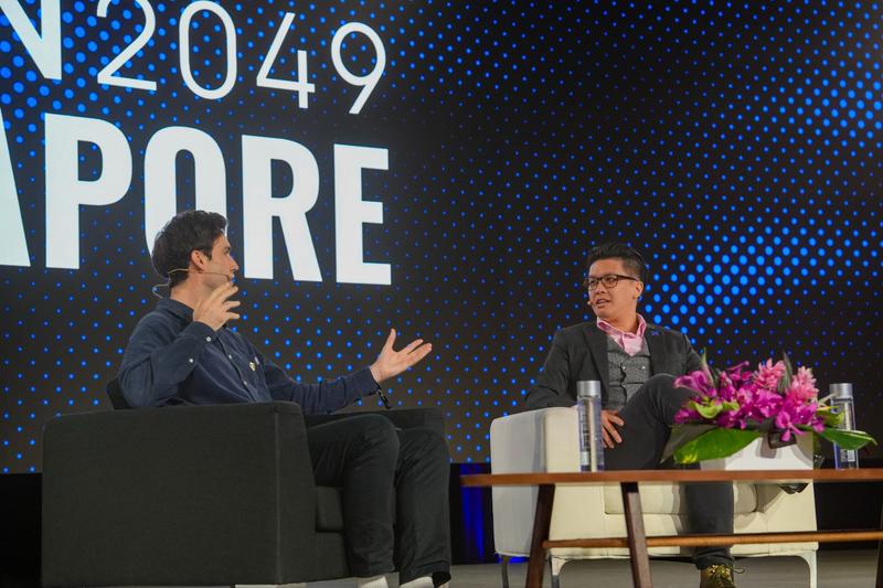 Cointelegraph's Ciaran Lyons and BingX CSO Kevin Lee at Token2049 Singapore