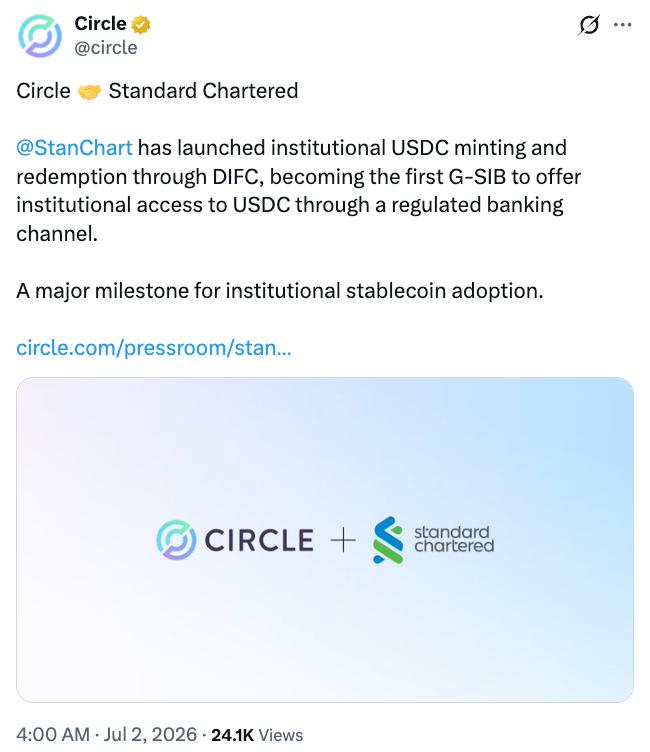 Circle announcement on X