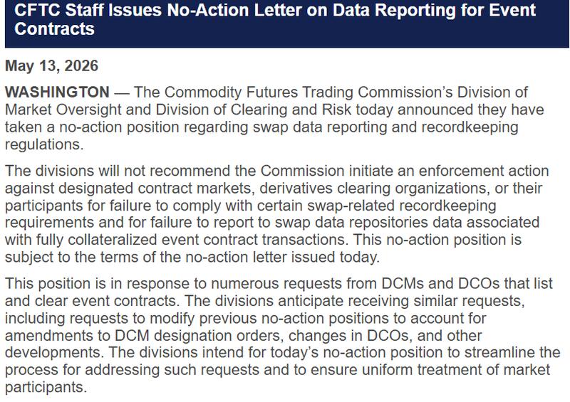 CFTC no-action letter on prediction markets