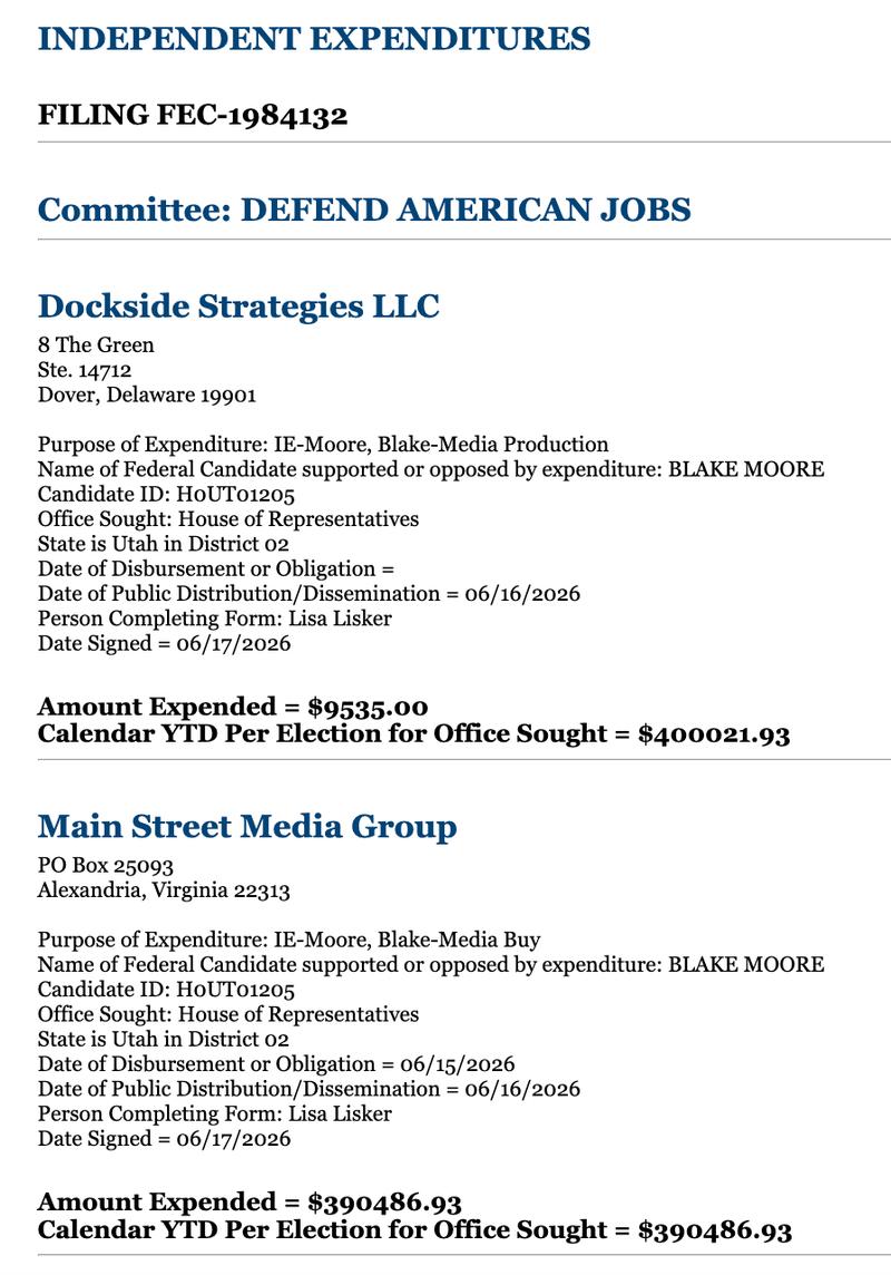 FEC filing screenshot