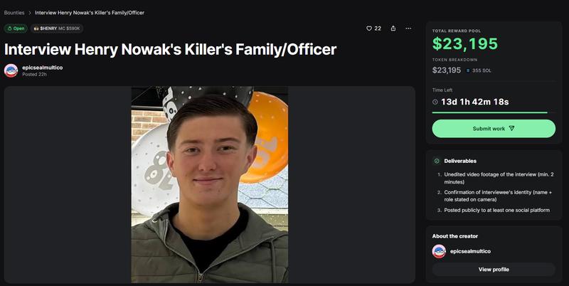 Bounty listing to interview Henry Nowak's killer's family