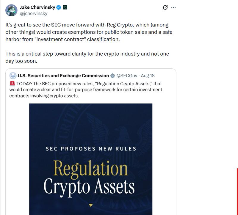 Jake Chervinsky tweet on SEC regulation