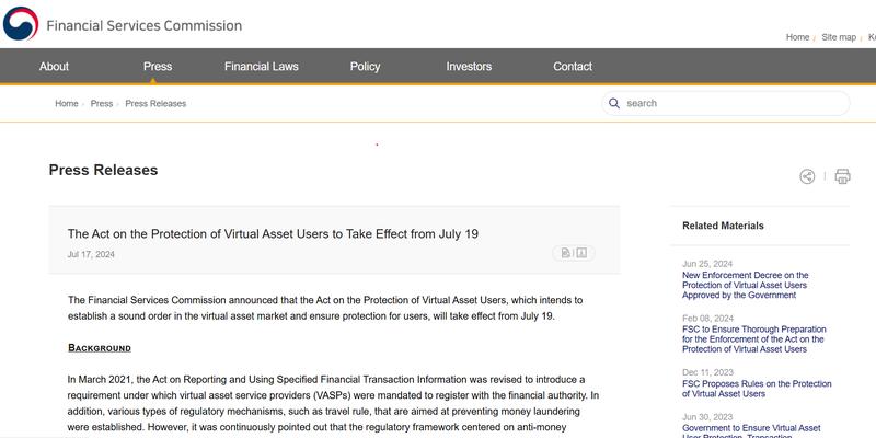 South Korea Virtual Asset User Protection Act
