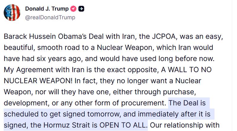 Donald Trump Truth Social post